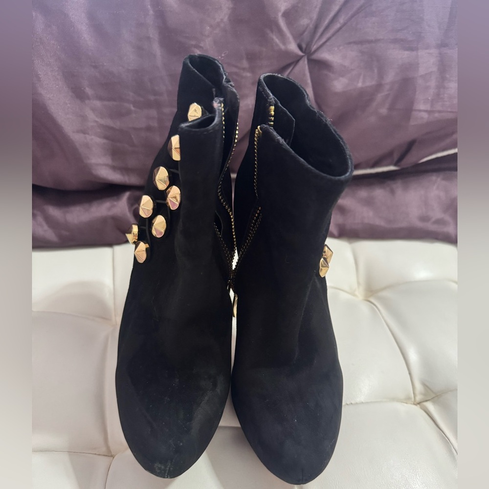 Black Ankle Boots with Gold Studs